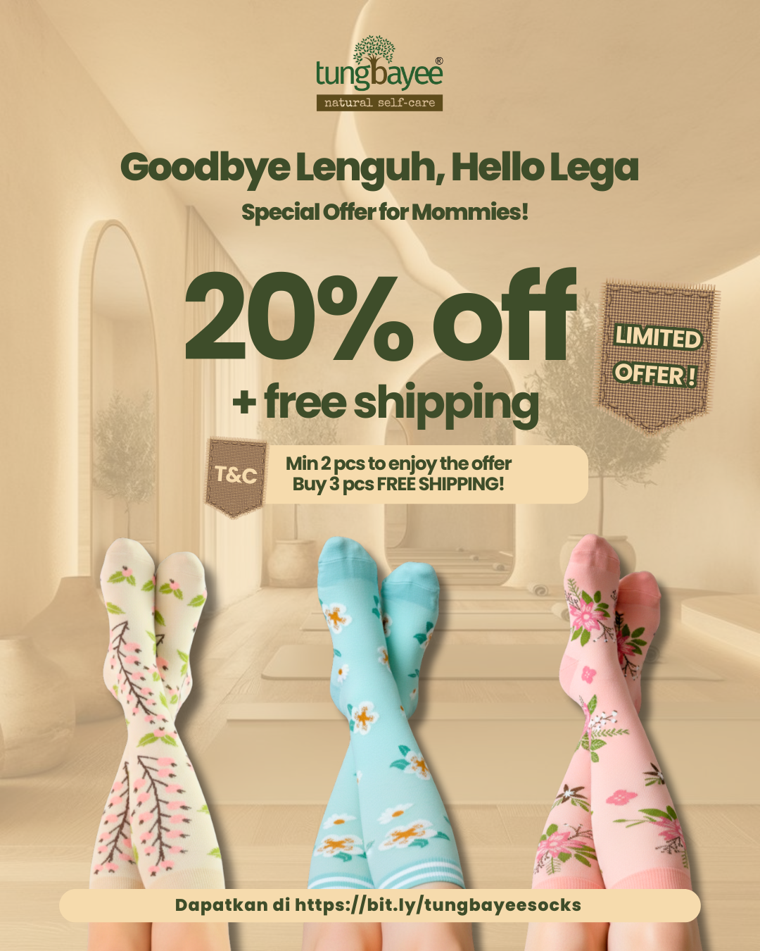 Stokin Kompres Berpantang Tungbayee | Reda Bengkak, Lancar Darah, Untuk Ibu Bersalin & Travel