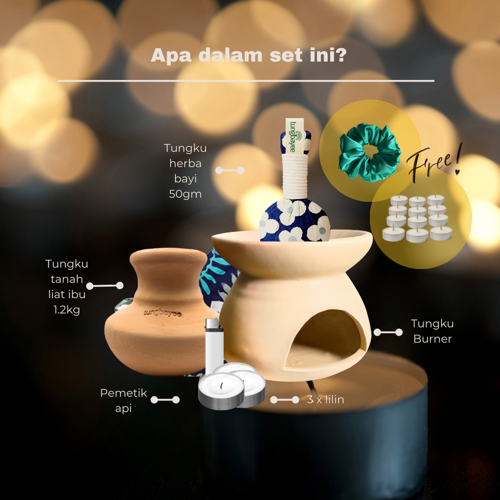Set Pemanas Tungku Burner Bayi dan Ibu Tanah Liat [Free Candles]